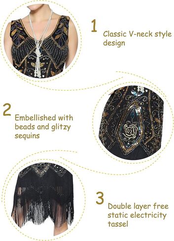 Metme Women's 1920s Flapper Dress Sequins Art Deco Fringed Sleeveless Gatsby Dress in Saudi Arabia