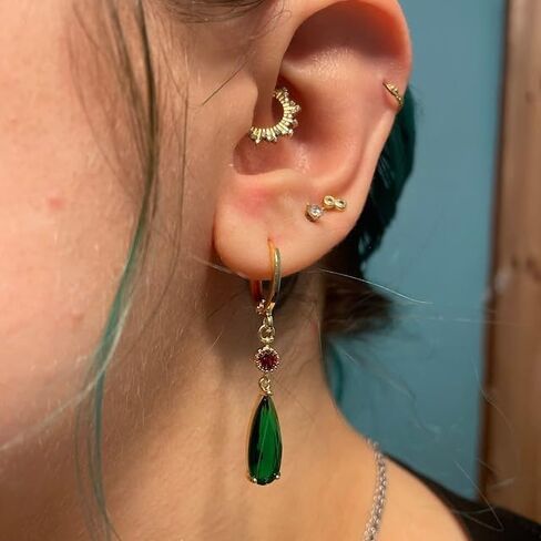 Howl's Earrings 18K Gold Castle Moving Earrings Huggie Hoop Earrings Jewelry Green Drop Dangle Earrings Cosplay Anime Gift for Women Men in Saudi Arabia