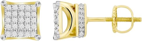 Round Natural Diamond Square Crown Men's Stud Earrings 7mm Solid 10K Yellow Gold (1/6 cttw, I-J Color, I2-I3 Clarity) in Saudi Arabia