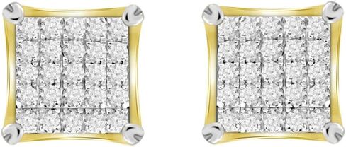 Round Natural Diamond Square Crown Men's Stud Earrings 7mm Solid 10K Yellow Gold (1/6 cttw, I-J Color, I2-I3 Clarity) in Saudi Arabia
