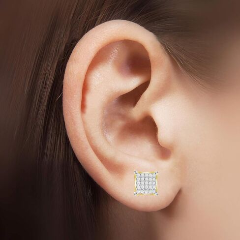 Round Natural Diamond Square Crown Men's Stud Earrings 7mm Solid 10K Yellow Gold (1/6 cttw, I-J Color, I2-I3 Clarity) in Saudi Arabia