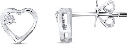 14K White Gold Heart Earring - 0.07 Carat Certified Diamond with G Colour, SI2 Clarity - Birthday Gift, Mother’s Day Gift, Valentine’s Day Gift - Elegant Box in Kuwait