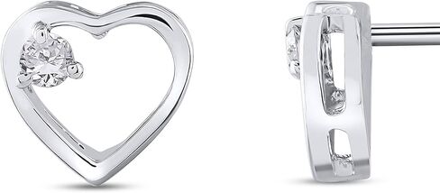 14K White Gold Heart Earring - 0.07 Carat Certified Diamond with G Colour, SI2 Clarity - Birthday Gift, Mother’s Day Gift, Valentine’s Day Gift - Elegant Box in Kuwait