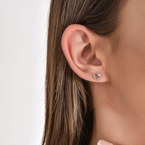 14K White Gold Heart Earring - 0.07 Carat Certified Diamond with G Colour, SI2 Clarity - Birthday Gift, Mother’s Day Gift, Valentine’s Day Gift - Elegant Box in Kuwait