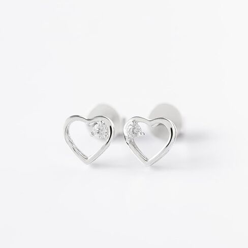 14K White Gold Heart Earring - 0.07 Carat Certified Diamond with G Colour, SI2 Clarity - Birthday Gift, Mother’s Day Gift, Valentine’s Day Gift - Elegant Box in Kuwait