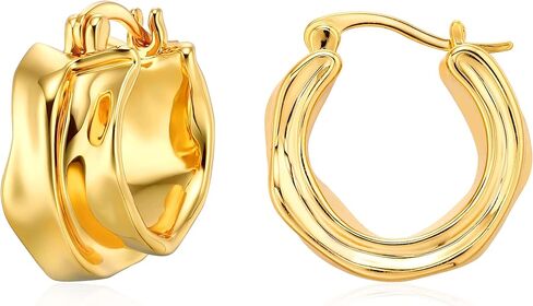 Gold Hoop Earrings 14K Gold Plated Huggie Hoops Twisted Croissant Earrings Small Hoop Earrings for Women Jewelry Gifts in Kuwait