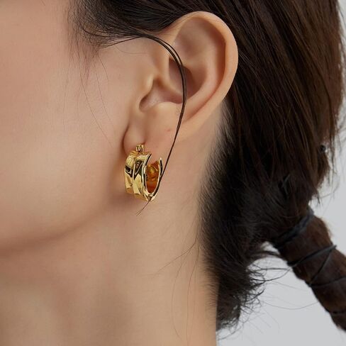 Gold Hoop Earrings 14K Gold Plated Huggie Hoops Twisted Croissant Earrings Small Hoop Earrings for Women Jewelry Gifts in Kuwait