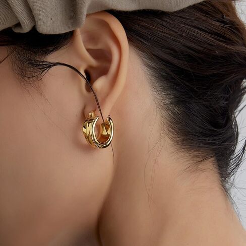 Gold Hoop Earrings 14K Gold Plated Huggie Hoops Twisted Croissant Earrings Small Hoop Earrings for Women Jewelry Gifts in Kuwait