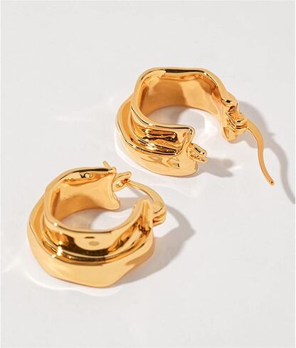 Gold Hoop Earrings 14K Gold Plated Huggie Hoops Twisted Croissant Earrings Small Hoop Earrings for Women Jewelry Gifts in Kuwait