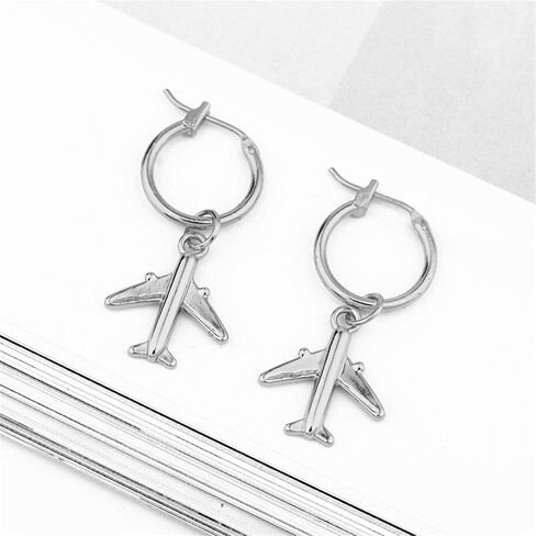 coadipress Tiny Airplane Hoop Earrings for Women Teen Girls Personalized Gold Silver Plated Dangle Drop Aircraft Earrings Jewelry Gifts in Saudi Arabia