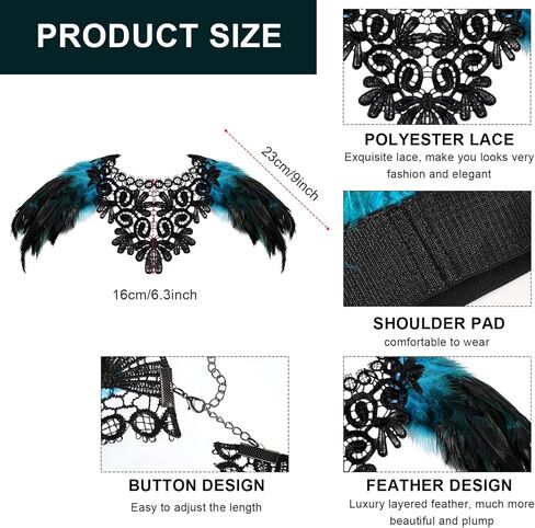 Hoosige 5 Pcs Gothic Halloween Costumes Feather Shawl Cape Faux Feather Skirt Gothic Gloves Long Socks False Eyelashes in Kuwait