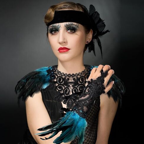 Hoosige 5 Pcs Gothic Halloween Costumes Feather Shawl Cape Faux Feather Skirt Gothic Gloves Long Socks False Eyelashes in Kuwait