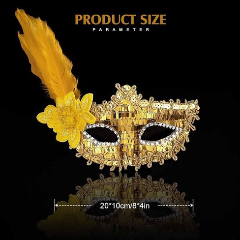 Nicute Sequin Masquerade Mask Gold Feather Venetian Half Masks Mardi Gras Sparkly Eyemask Accessories for Women and Girls in Saudi Arabia