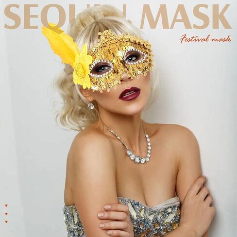 Nicute Sequin Masquerade Mask Gold Feather Venetian Half Masks Mardi Gras Sparkly Eyemask Accessories for Women and Girls in Saudi Arabia