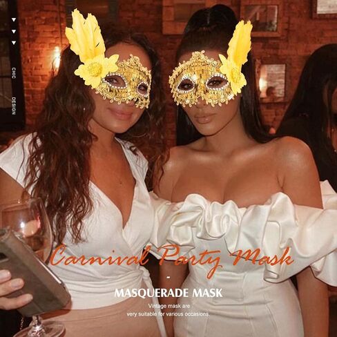 Nicute Sequin Masquerade Mask Gold Feather Venetian Half Masks Mardi Gras Sparkly Eyemask Accessories for Women and Girls in Saudi Arabia