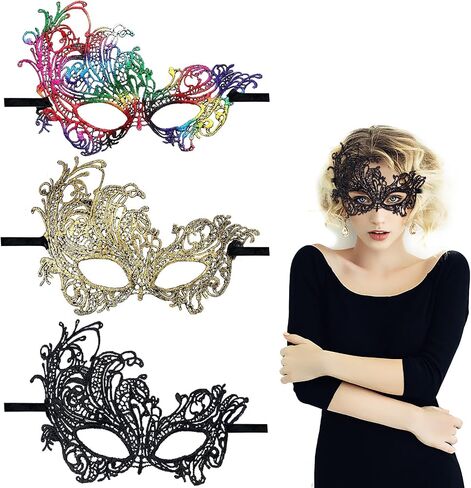 Mardi Gras Lace Masquerade Mask for Women Venetian Mask Halloween Carnival Party Supplies (Multicolored+Gold+Sliver) in Saudi Arabia