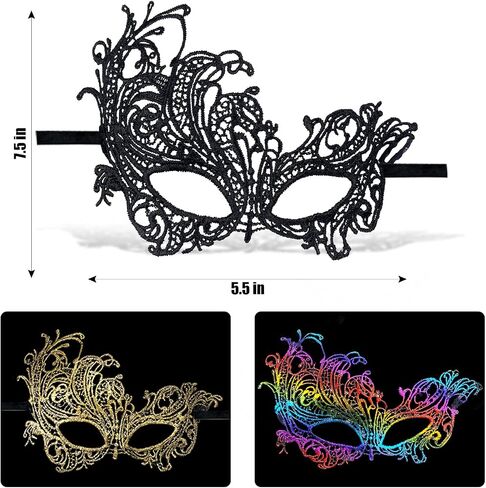 Mardi Gras Lace Masquerade Mask for Women Venetian Mask Halloween Carnival Party Supplies (Multicolored+Gold+Sliver) in Saudi Arabia