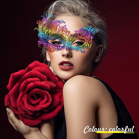 Mardi Gras Lace Masquerade Mask for Women Venetian Mask Halloween Carnival Party Supplies (Multicolored+Gold+Sliver) in Saudi Arabia