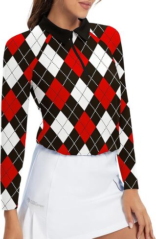 Womens Long Sleeve Golf Shirts Print Golf Tops Athletic Moisture Wicking Tennis Shirts Golf Clothing in Kuwait