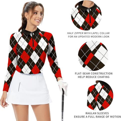 Womens Long Sleeve Golf Shirts Print Golf Tops Athletic Moisture Wicking Tennis Shirts Golf Clothing in Kuwait