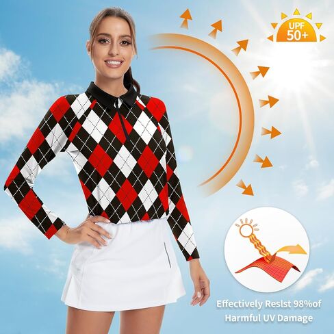Womens Long Sleeve Golf Shirts Print Golf Tops Athletic Moisture Wicking Tennis Shirts Golf Clothing in Kuwait