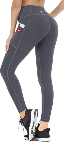 Ewedoos Yoga Pants with Pockets High Waisted Leggings with Pockets for Women Tummy Control Gym Leggings Workout Pants Gray in Saudi Arabia