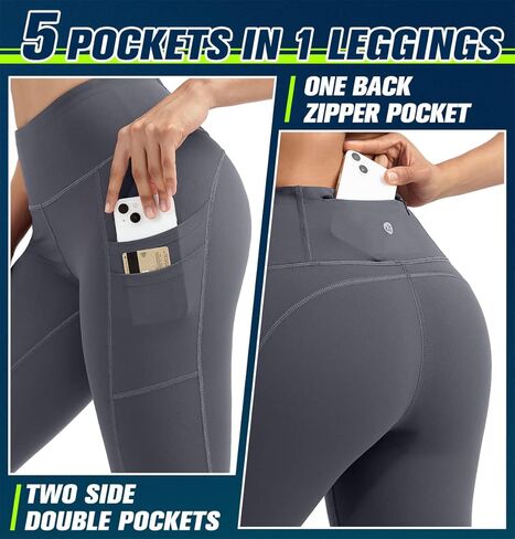 Ewedoos Yoga Pants with Pockets High Waisted Leggings with Pockets for Women Tummy Control Gym Leggings Workout Pants Gray in Saudi Arabia