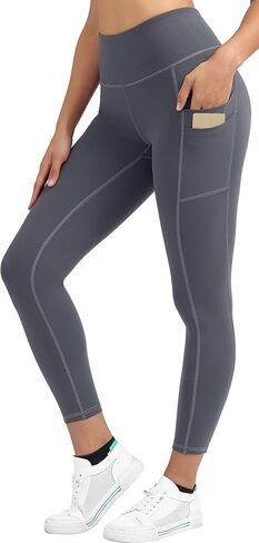 Ewedoos Yoga Pants with Pockets High Waisted Leggings with Pockets for Women Tummy Control Gym Leggings Workout Pants Gray in Saudi Arabia