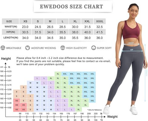 Ewedoos Yoga Pants with Pockets High Waisted Leggings with Pockets for Women Tummy Control Gym Leggings Workout Pants Gray in Saudi Arabia