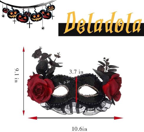 قناع تنكر الهالوين الأسود من ديلادولا للنساء، أقنعة زهرة الدانتيل لحفلات ماردي جراس in Kuwait