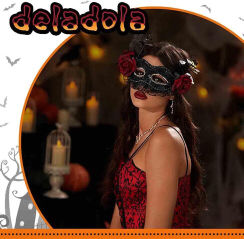 قناع تنكر الهالوين الأسود من ديلادولا للنساء، أقنعة زهرة الدانتيل لحفلات ماردي جراس in Kuwait