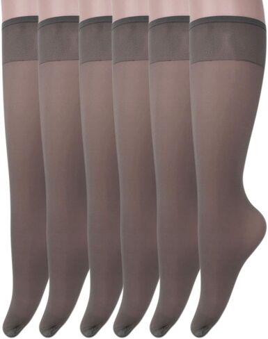 AWS/American Made Sheer Knee High Socks for Women 6 Pairs Trouser Socks Stockings Stretchy Silk Socks in Kuwait