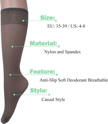 AWS/American Made Sheer Knee High Socks for Women 6 Pairs Trouser Socks Stockings Stretchy Silk Socks in Kuwait