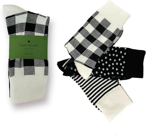 Kate Spade New York Socks Black White Plaid, Polka Dot,Stripes, Crew Socks, 3 pack, One Size Gift Socks, Gingham Pattern in Saudi Arabia
