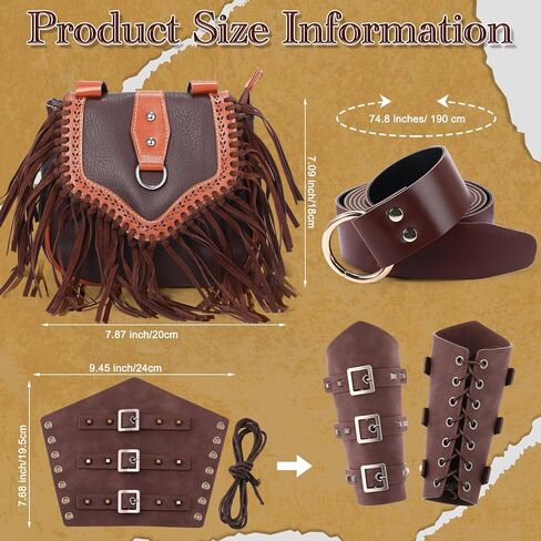 Eccliy 4 Pcs Halloween Men Medieval Faux Leather Belt Pouch Arm Guards Set Includes Renaissance Belt Knight Belt Tassel Renaissance Bag Waist Packs Leather Bracers Arm Armor Cosplay for Party Costume, in Kuwait