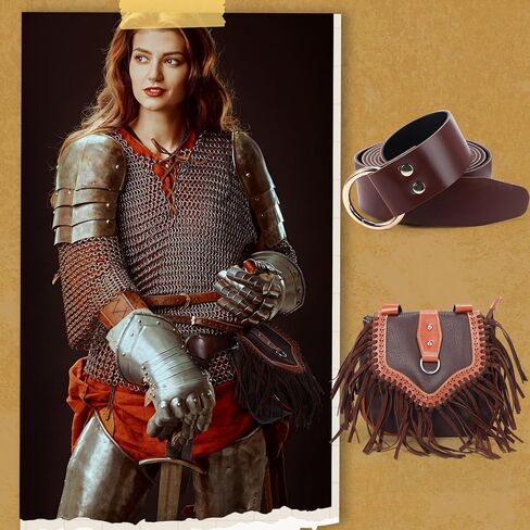 Eccliy 4 Pcs Halloween Men Medieval Faux Leather Belt Pouch Arm Guards Set Includes Renaissance Belt Knight Belt Tassel Renaissance Bag Waist Packs Leather Bracers Arm Armor Cosplay for Party Costume, in Kuwait