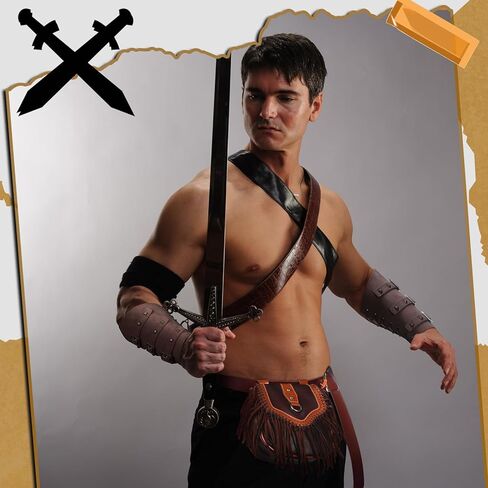 Eccliy 4 Pcs Halloween Men Medieval Faux Leather Belt Pouch Arm Guards Set Includes Renaissance Belt Knight Belt Tassel Renaissance Bag Waist Packs Leather Bracers Arm Armor Cosplay for Party Costume, in Kuwait