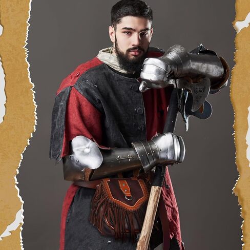 Eccliy 4 Pcs Halloween Men Medieval Faux Leather Belt Pouch Arm Guards Set Includes Renaissance Belt Knight Belt Tassel Renaissance Bag Waist Packs Leather Bracers Arm Armor Cosplay for Party Costume, in Kuwait