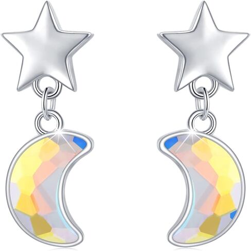 Star Moon Drop Earrings S925 Sterling Silver Crescent Moon Star Earrings Moon Crystal Earrings Star Studs Crystal Jewelry Gifts for Mom Wife Daughter Girlfriend in Kuwait