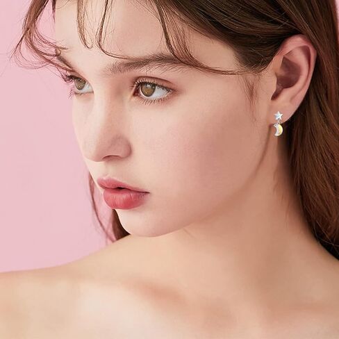 Star Moon Drop Earrings S925 Sterling Silver Crescent Moon Star Earrings Moon Crystal Earrings Star Studs Crystal Jewelry Gifts for Mom Wife Daughter Girlfriend in Kuwait