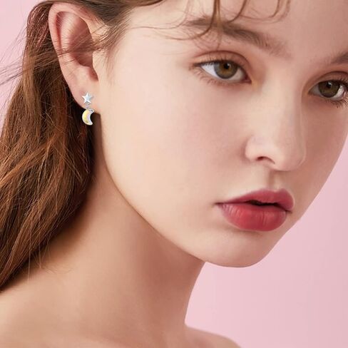 Star Moon Drop Earrings S925 Sterling Silver Crescent Moon Star Earrings Moon Crystal Earrings Star Studs Crystal Jewelry Gifts for Mom Wife Daughter Girlfriend in Kuwait
