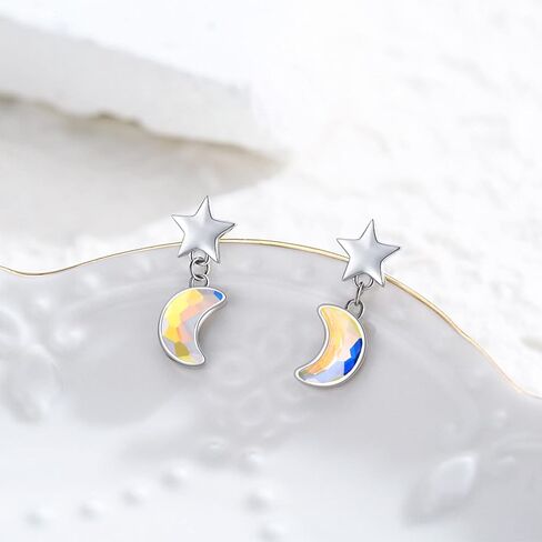 Star Moon Drop Earrings S925 Sterling Silver Crescent Moon Star Earrings Moon Crystal Earrings Star Studs Crystal Jewelry Gifts for Mom Wife Daughter Girlfriend in Kuwait