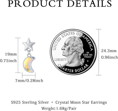 Star Moon Drop Earrings S925 Sterling Silver Crescent Moon Star Earrings Moon Crystal Earrings Star Studs Crystal Jewelry Gifts for Mom Wife Daughter Girlfriend in Kuwait