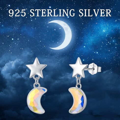 Star Moon Drop Earrings S925 Sterling Silver Crescent Moon Star Earrings Moon Crystal Earrings Star Studs Crystal Jewelry Gifts for Mom Wife Daughter Girlfriend in Kuwait