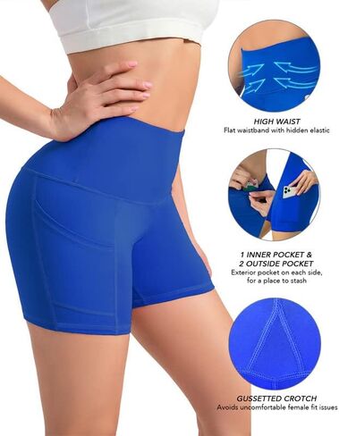 Leggings with Pockets for Women - Yoga Pants Workout Leggings High Waisted & Tummy Control Compression Legging Blue in Saudi Arabia