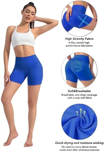 Leggings with Pockets for Women - Yoga Pants Workout Leggings High Waisted & Tummy Control Compression Legging Blue in Saudi Arabia
