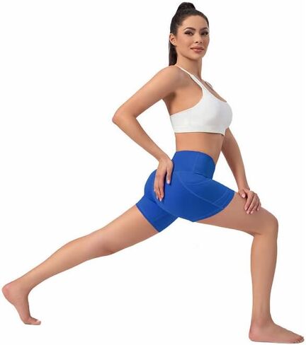 Leggings with Pockets for Women - Yoga Pants Workout Leggings High Waisted & Tummy Control Compression Legging Blue in Saudi Arabia