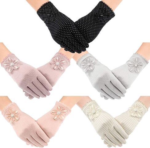 SATINIOR 5 Pairs Summer UV Sun Protection Gloves Non Slip Cotton Driving Gloves Sunblock Gloves Floral Designed Gloves for Women Girls, 5 Colors in Saudi Arabia
