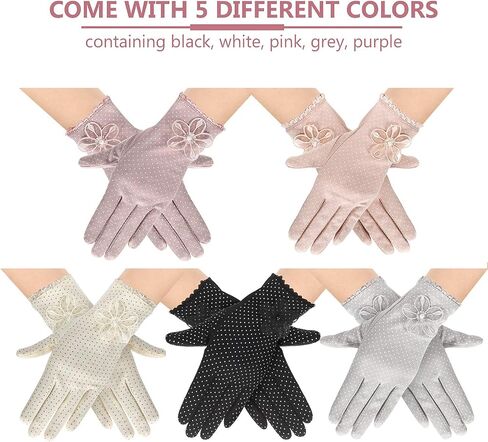 SATINIOR 5 Pairs Summer UV Sun Protection Gloves Non Slip Cotton Driving Gloves Sunblock Gloves Floral Designed Gloves for Women Girls, 5 Colors in Saudi Arabia
