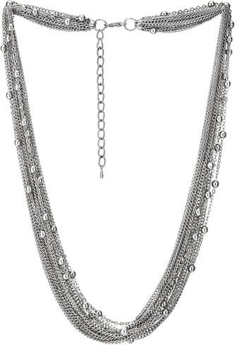 COOLSTEELANDBEYOND Statement Necklace Waterfall Multi-Strand Chains with Beads Balls Charm Pendant, Dress in Saudi Arabia